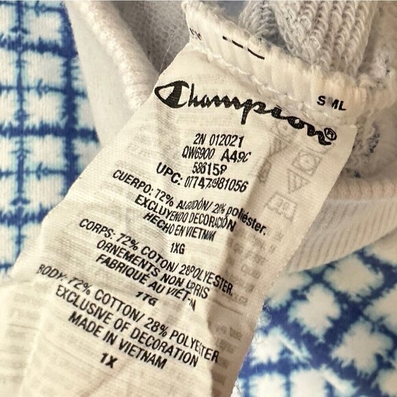 Champion Womens 1X Tie Dye Plaid Crop Crewneck Sweatshirt Blue Pullover Logo - Picture 6 of 6